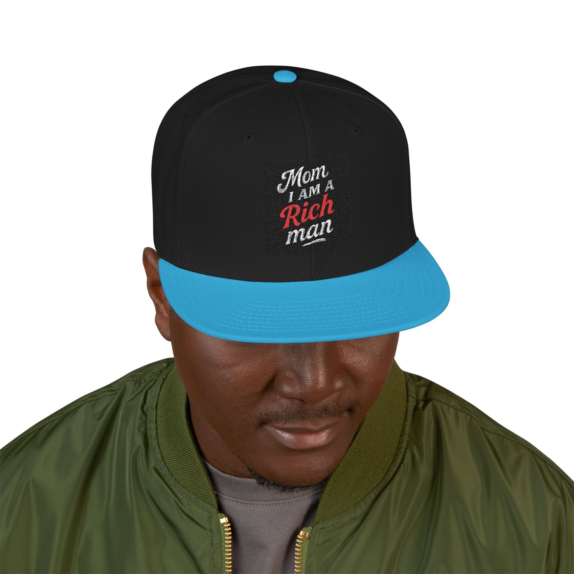 Snapback Hat - "Mom I am a rich man"  Embroidery Cap - MIAARM